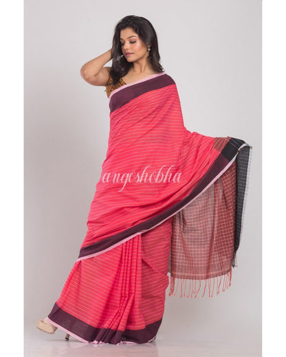 Women's Dark Pink Handwoven Cotton Saree