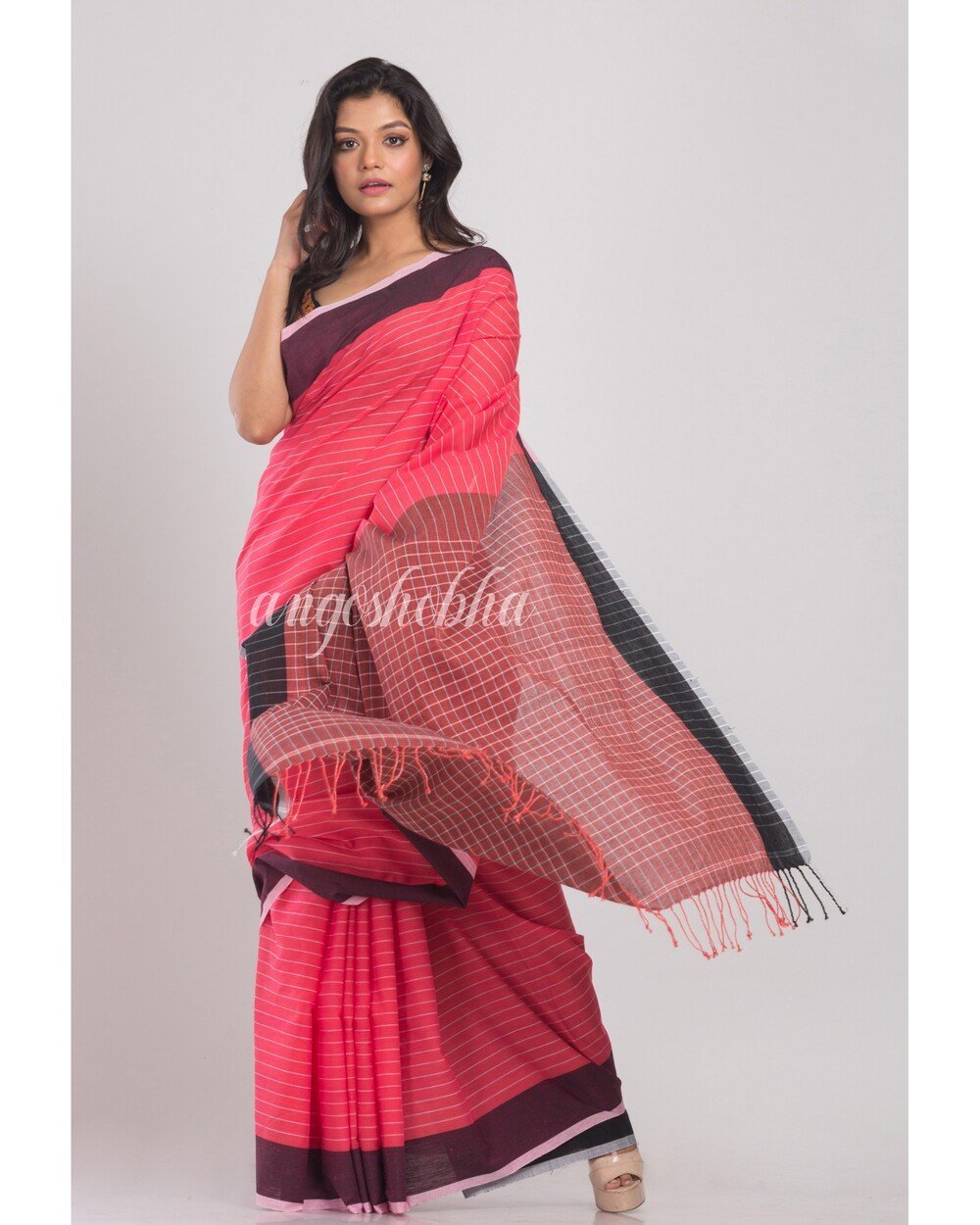 Women's Dark Pink Handwoven Cotton Saree