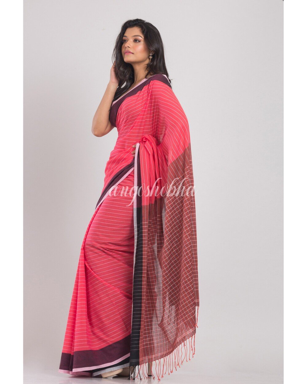 Women's Dark Pink Handwoven Cotton Saree