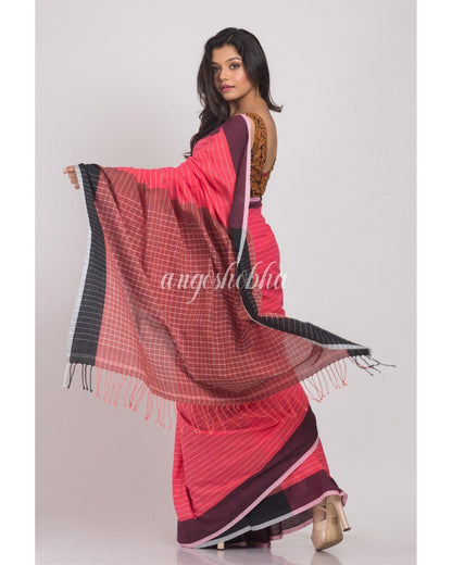 Women's Dark Pink Handwoven Cotton Saree