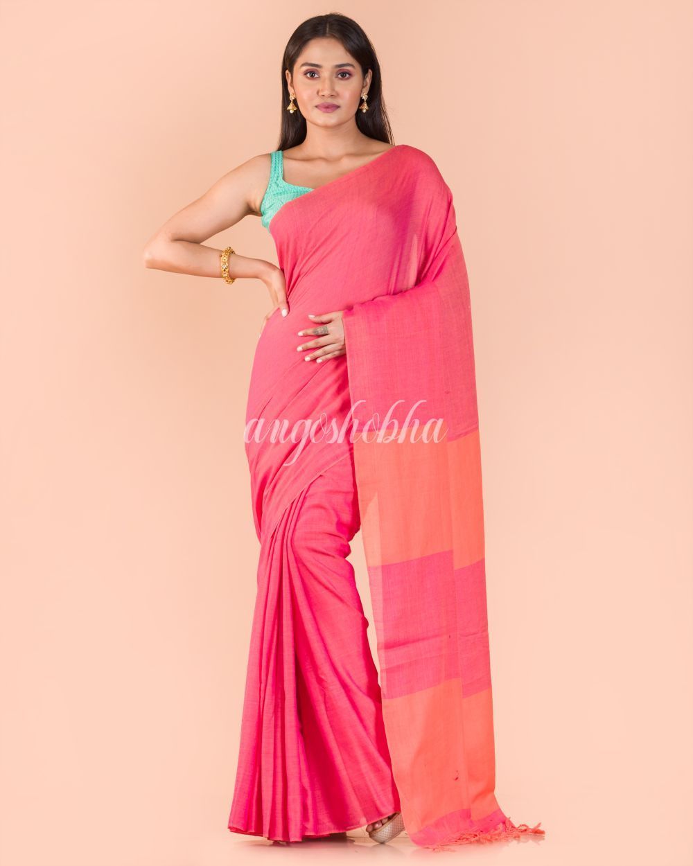 Women's Pink Handwoven Cotton Saree