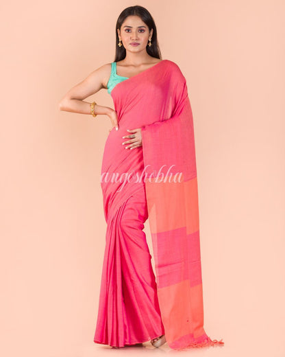 Women's Pink Handwoven Cotton Saree