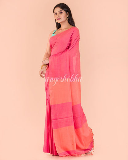 Women's Pink Handwoven Cotton Saree