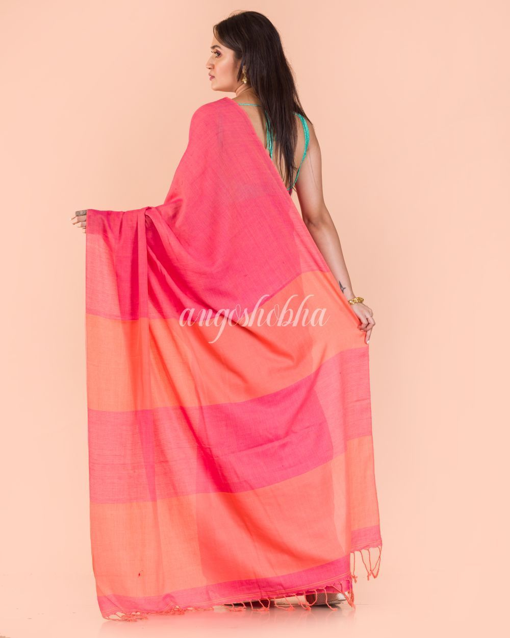 Women's Pink Handwoven Cotton Saree