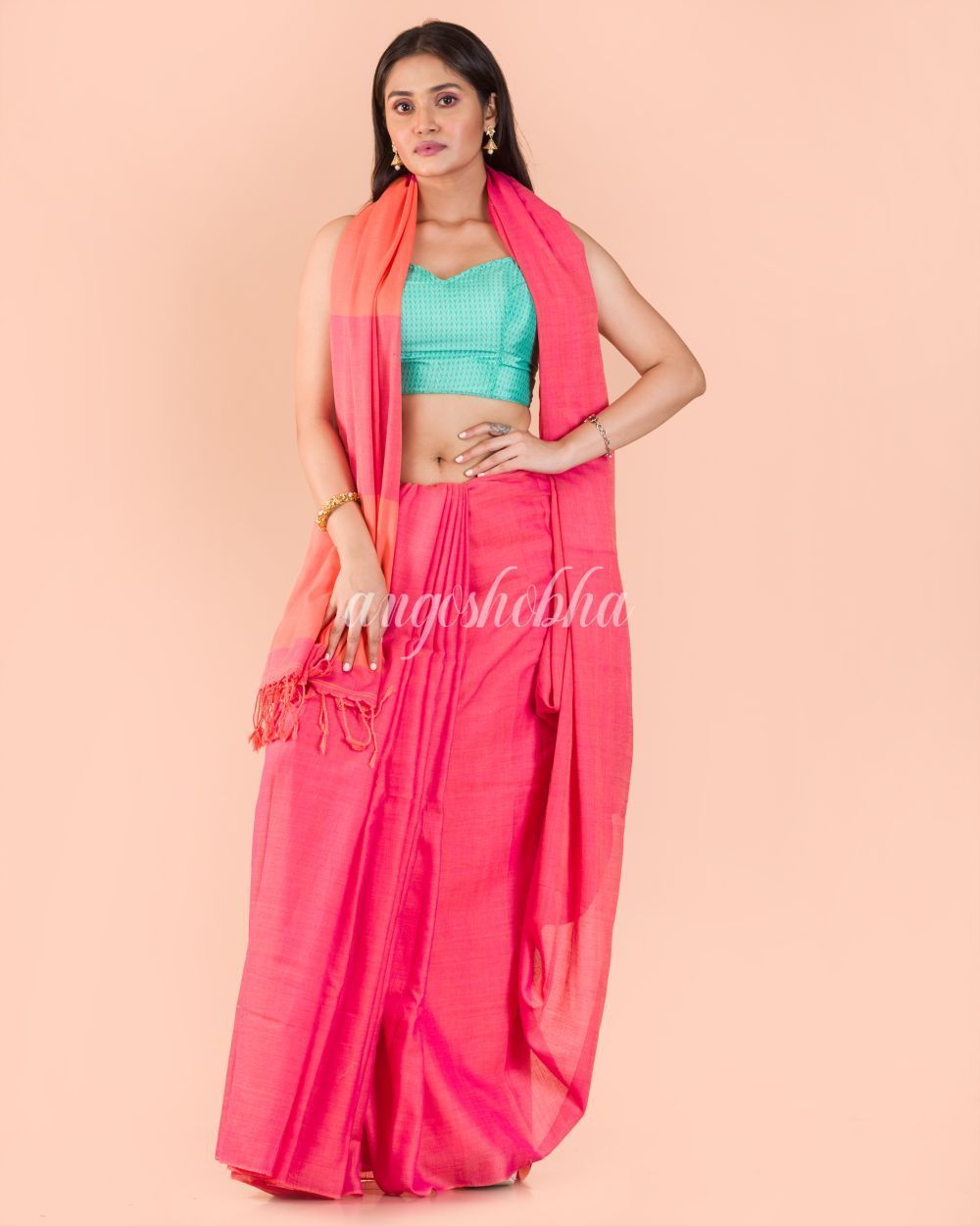Women's Pink Handwoven Cotton Saree