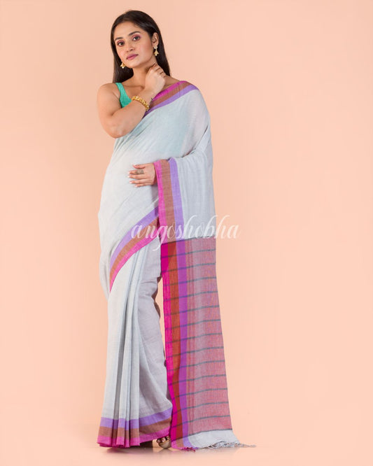 Women's Baby Blue Handwoven Cotton Saree