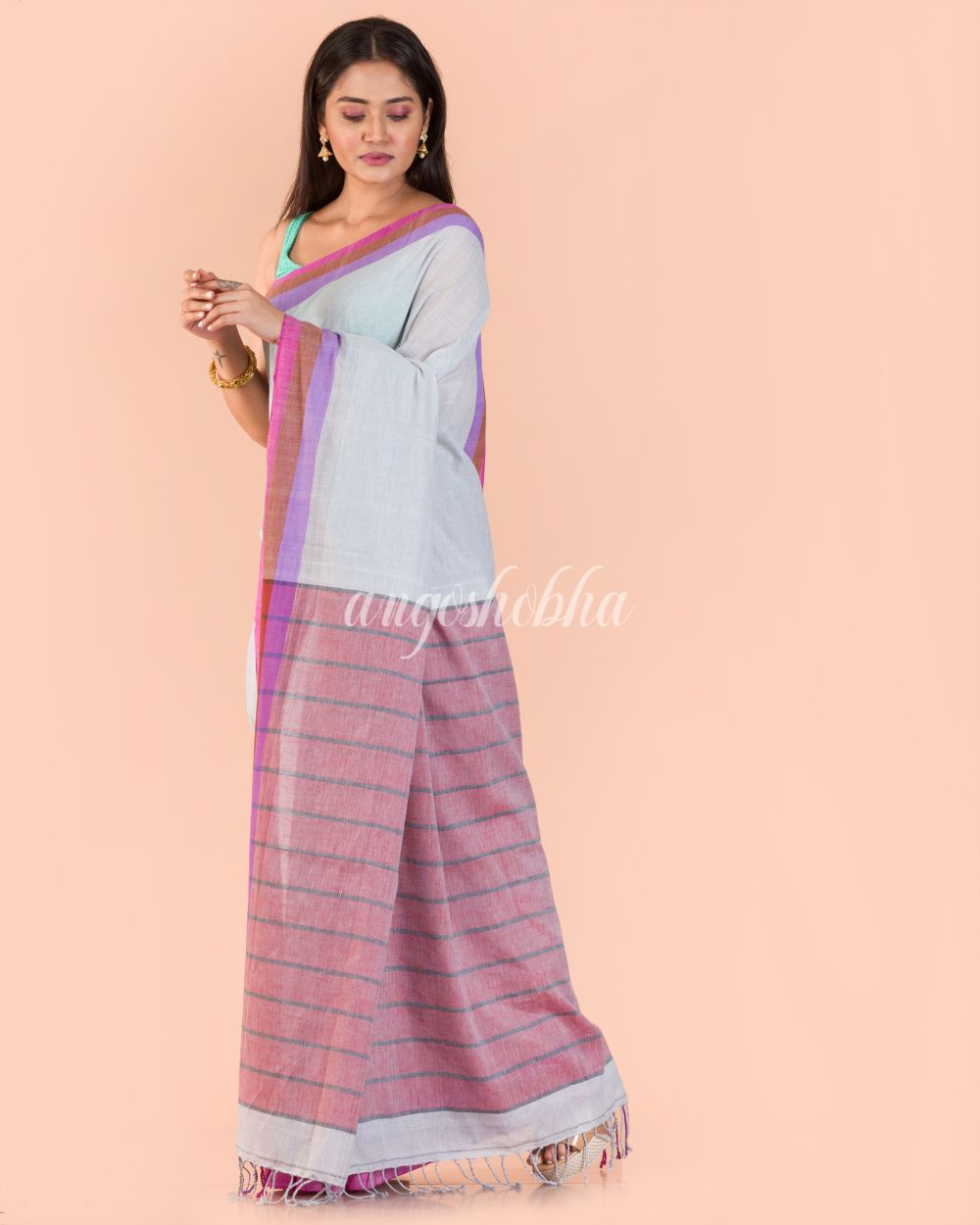 Women's Baby Blue Handwoven Cotton Saree