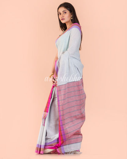 Women's Baby Blue Handwoven Cotton Saree
