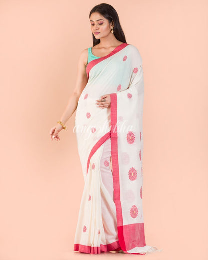 Women's White Handwoven Cotton Saree
