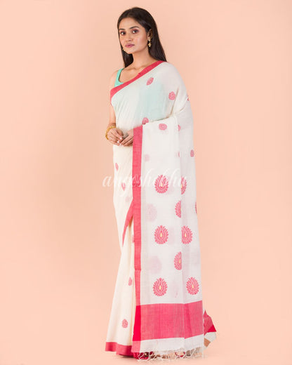 Women's White Handwoven Cotton Saree