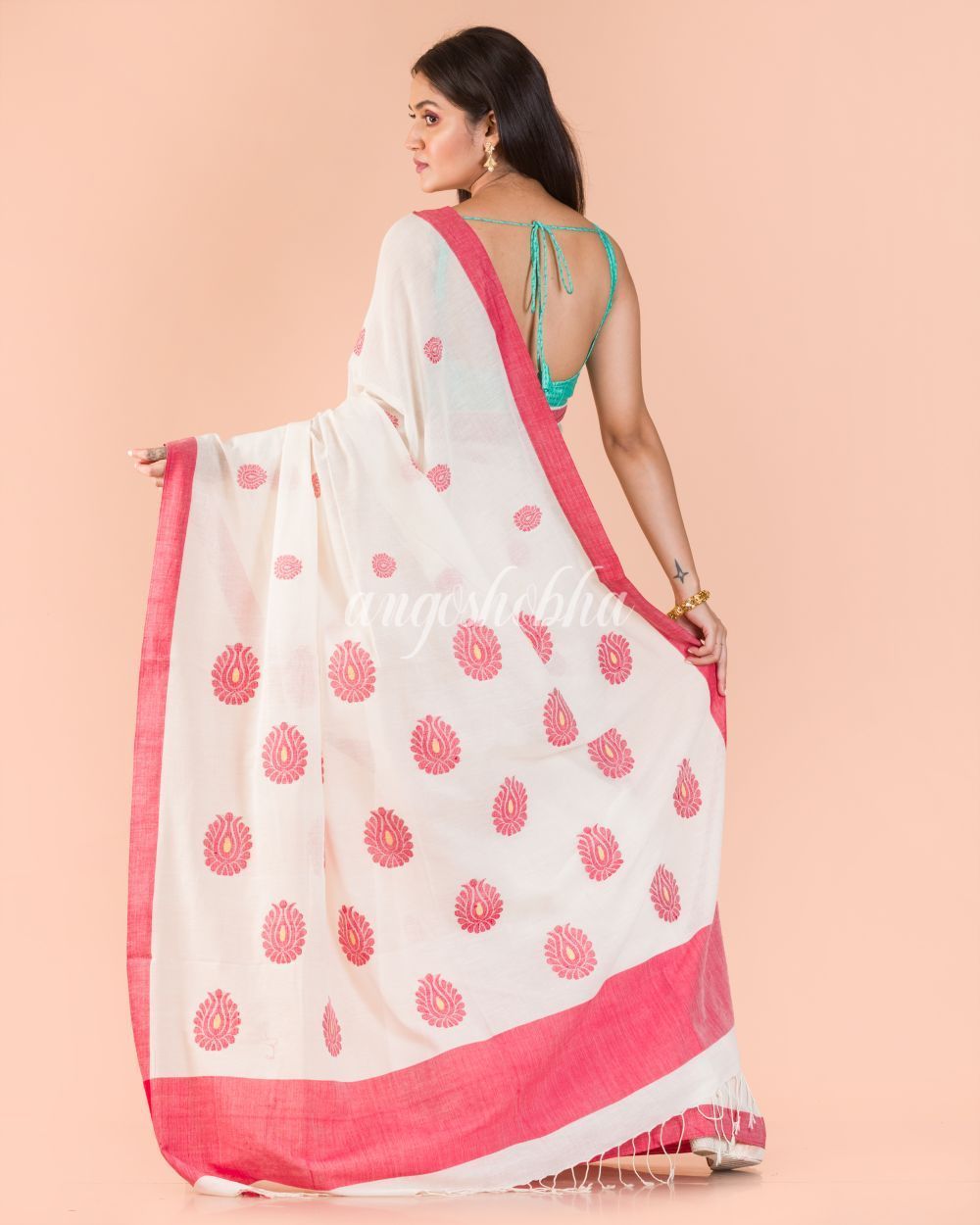 Women's White Handwoven Cotton Saree