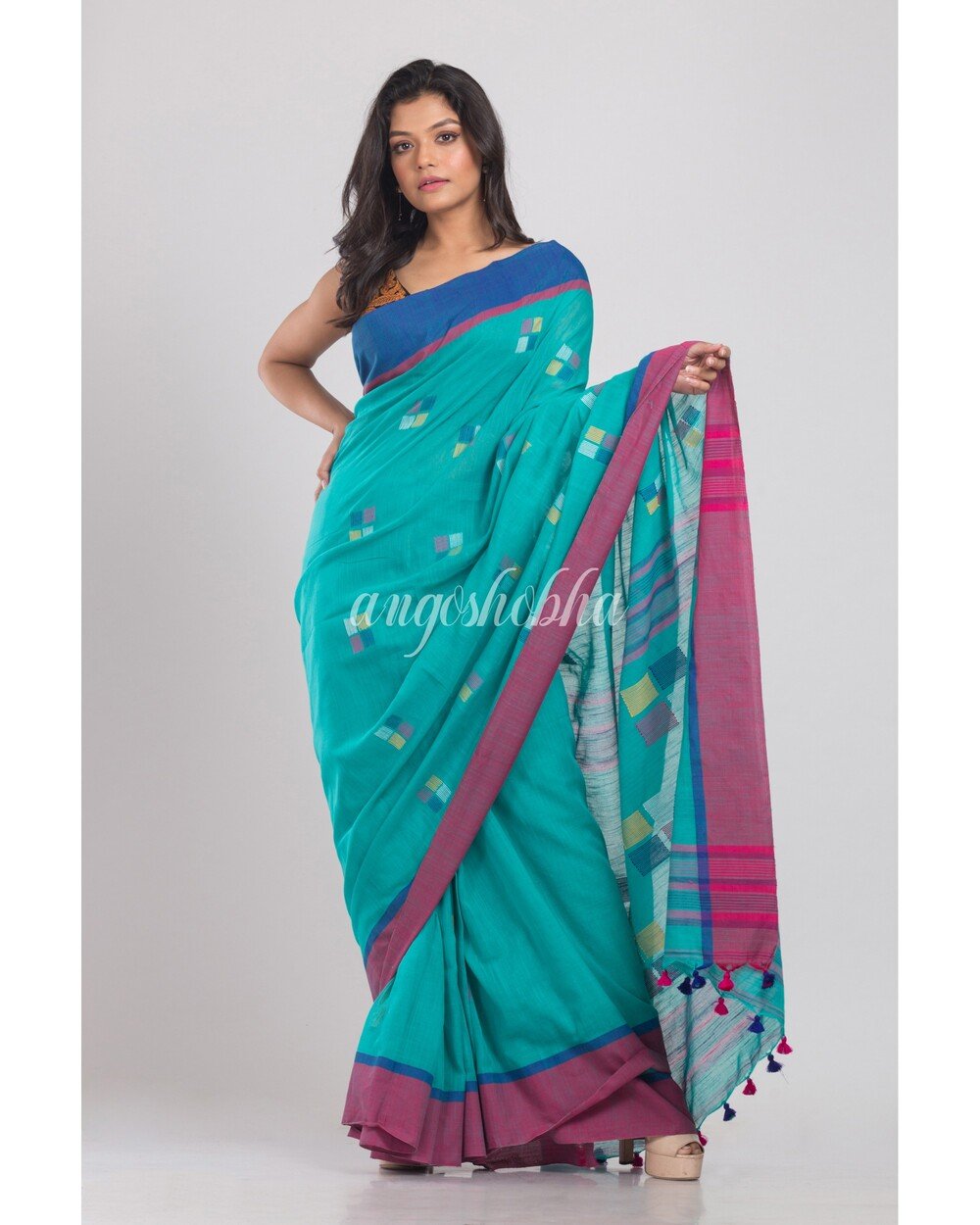 Women's Blue Jamdani Cotton Saree