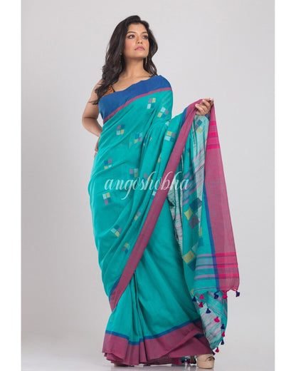 Women's Blue Jamdani Cotton Saree