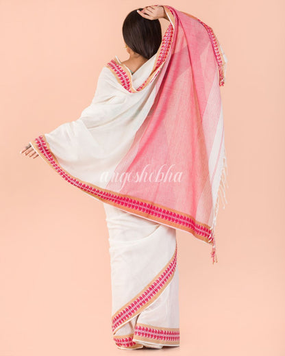 Women's Soft Cream Cotton Tangail Saree