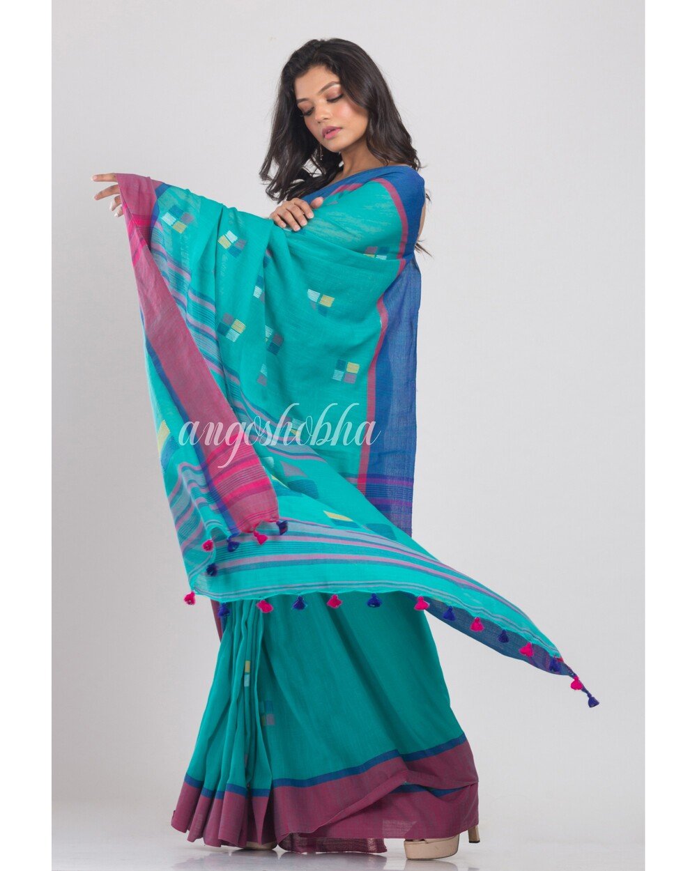 Women's Blue Jamdani Cotton Saree