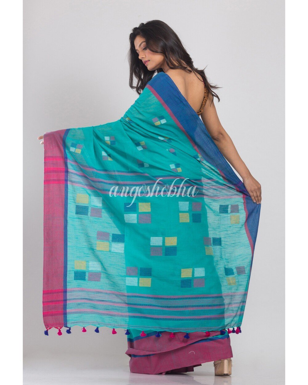 Women's Blue Jamdani Cotton Saree