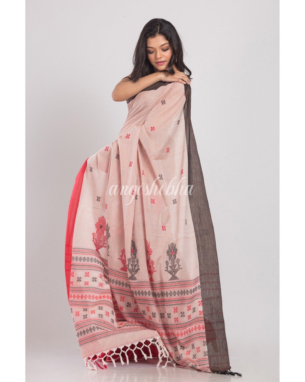 Women's Brown Handwoven Cotton Saree