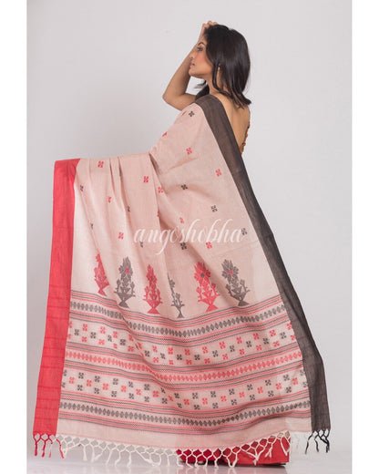 Women's Brown Handwoven Cotton Saree