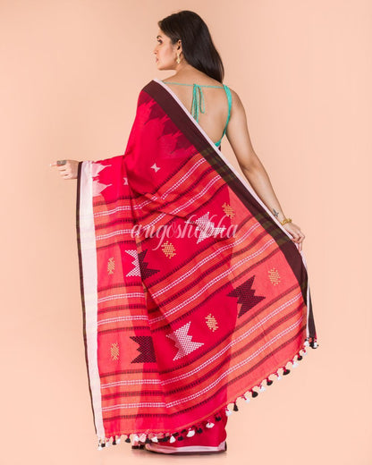 Women's Red Handwoven Cotton Saree