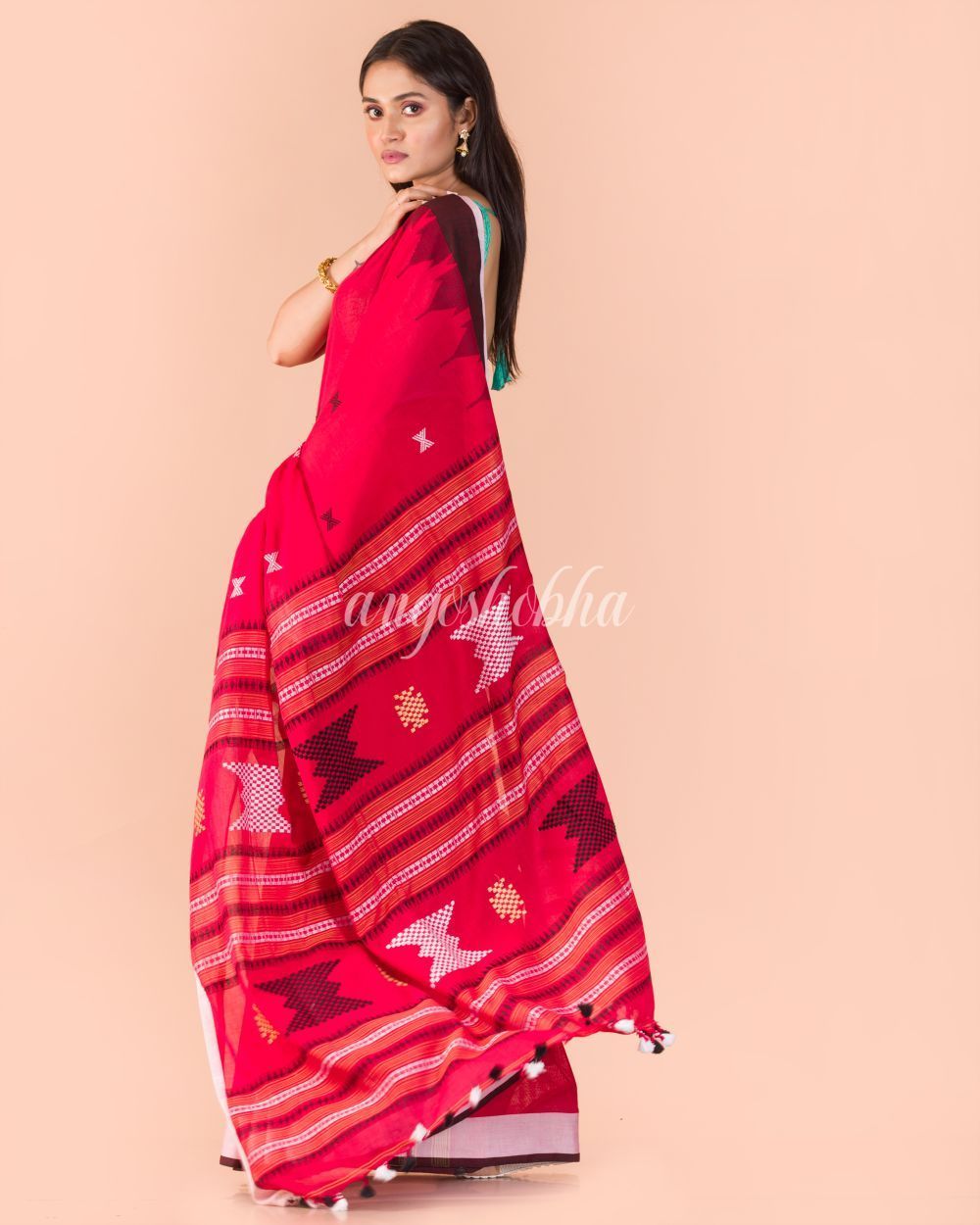 Women's Red Handwoven Cotton Saree