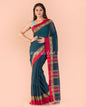 Women's Dark Teal Handloom Cotton Tangail Saree