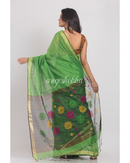 Women's Green Handloom Cotton Silk Saree