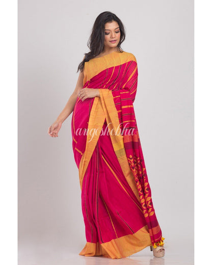 Women's Red Handwoven Cotton Saree