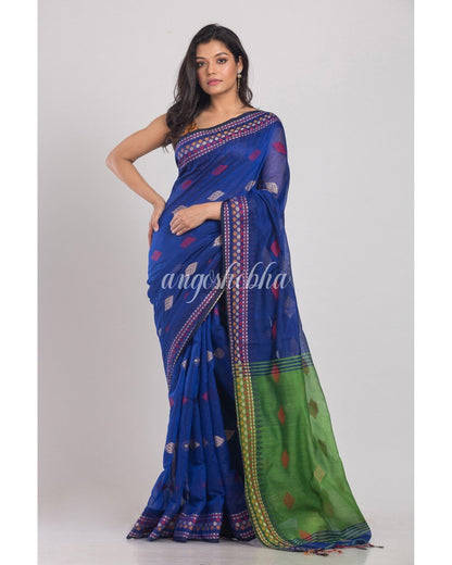 Women's Blue Handwoven Cotton Silk Saree