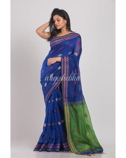 Women's Blue Handwoven Cotton Silk Saree