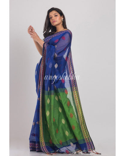 Women's Blue Handwoven Cotton Silk Saree