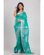 Women's Turquoise Handwoven Linen Saree