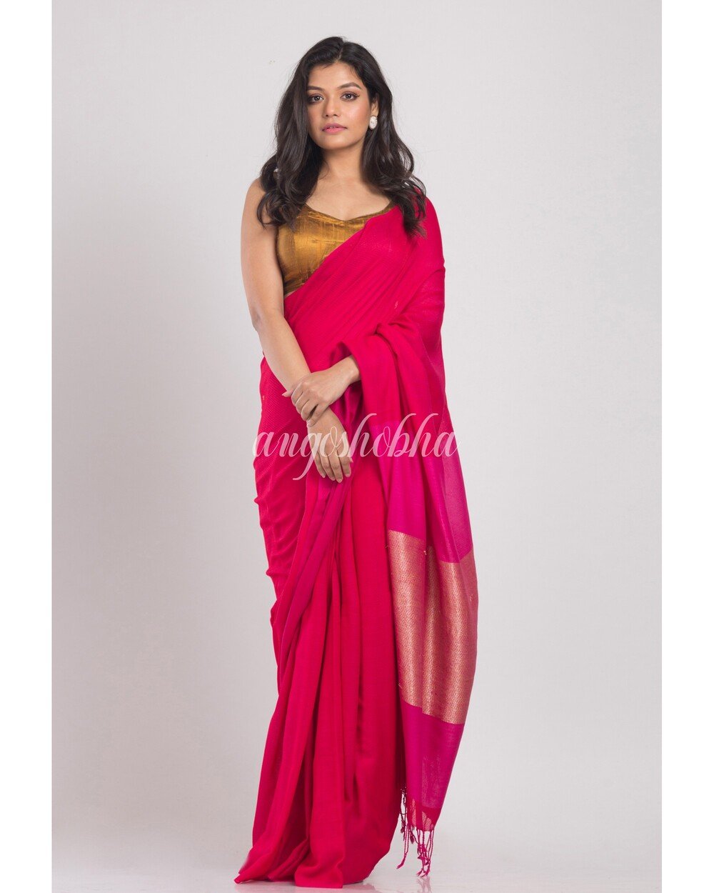 Women's Red Handwoven Cotton Saree