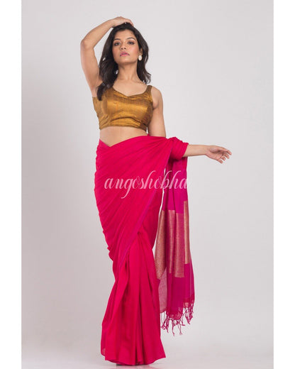 Women's Red Handwoven Cotton Saree