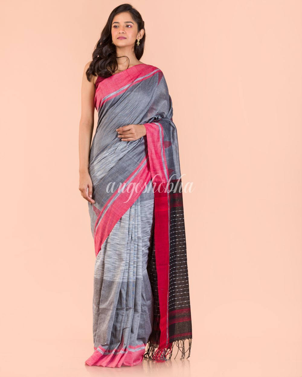 Women's Silver Grey Handwoven Cotton Saree