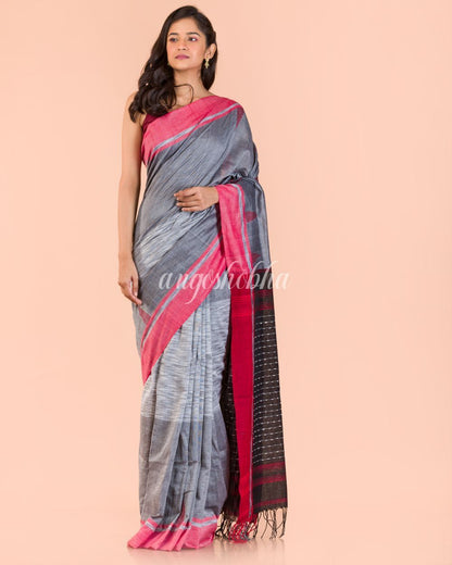 Women's Silver Grey Handwoven Cotton Saree