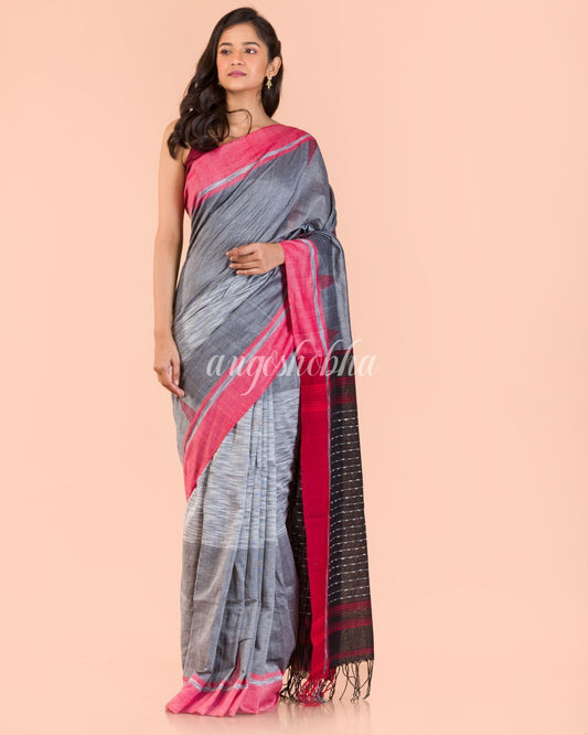 Women's Silver Grey Handwoven Cotton Saree