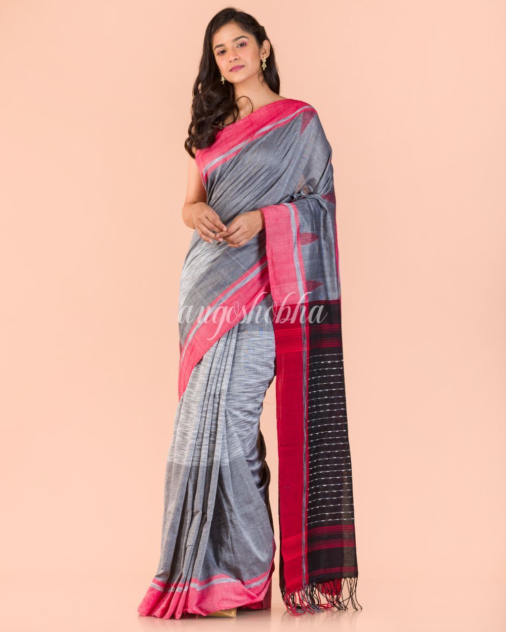 Women's Silver Grey Handwoven Cotton Saree