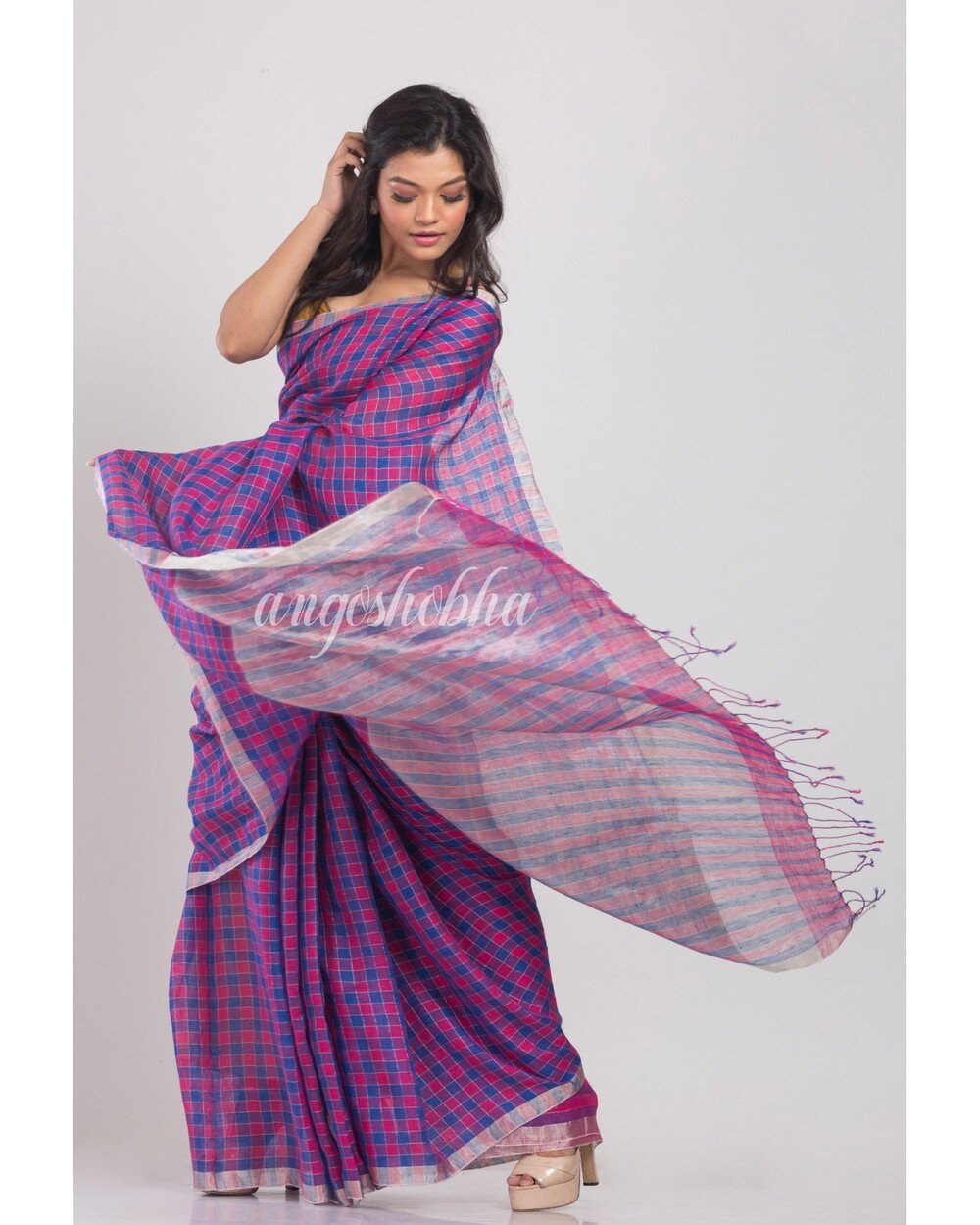 Women's Multicolor Handwoven Linen Saree