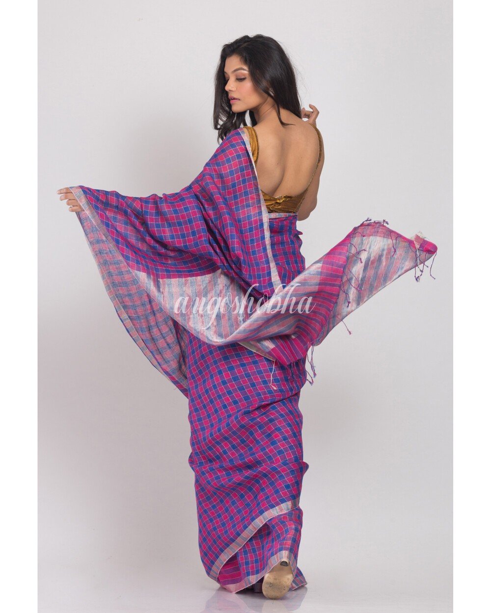 Women's Multicolor Handwoven Linen Saree