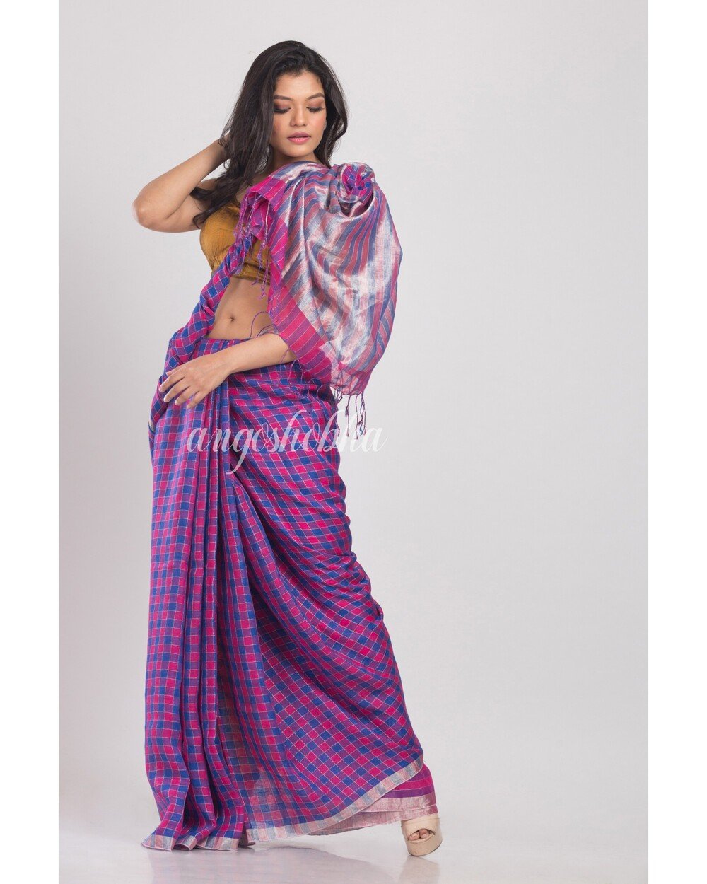 Women's Multicolor Handwoven Linen Saree