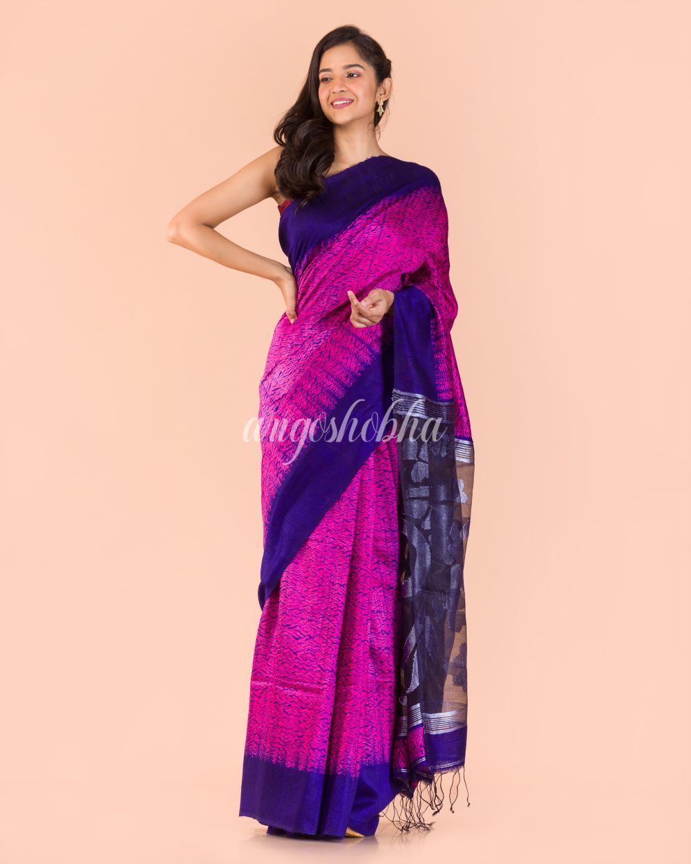 Women's Rani Pink Matka Silk Jamdani Saree