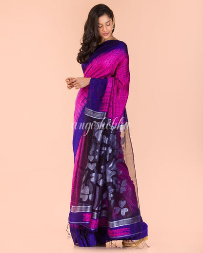 Women's Rani Pink Matka Silk Jamdani Saree