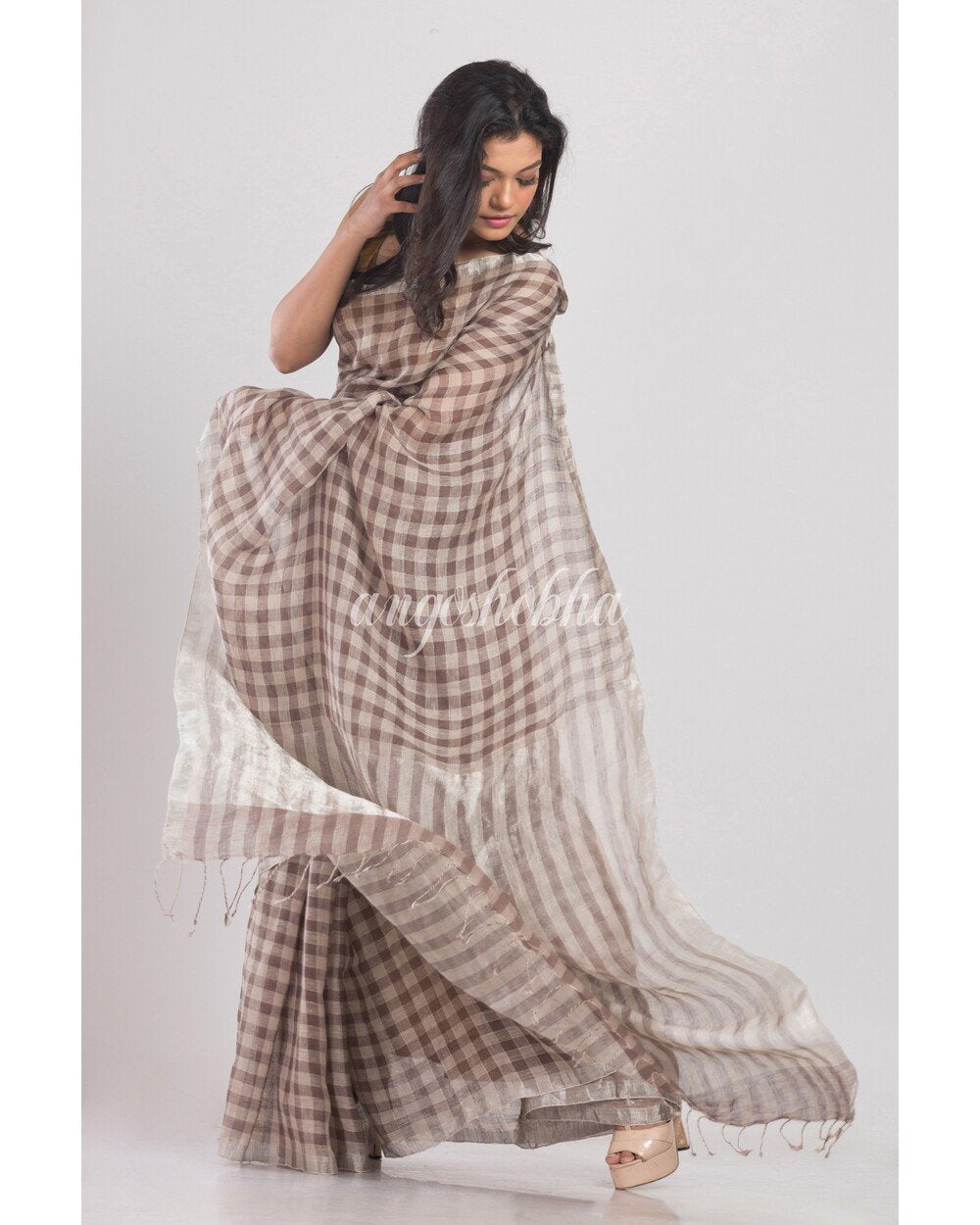 Women's Multicolor Handwoven Linen Saree