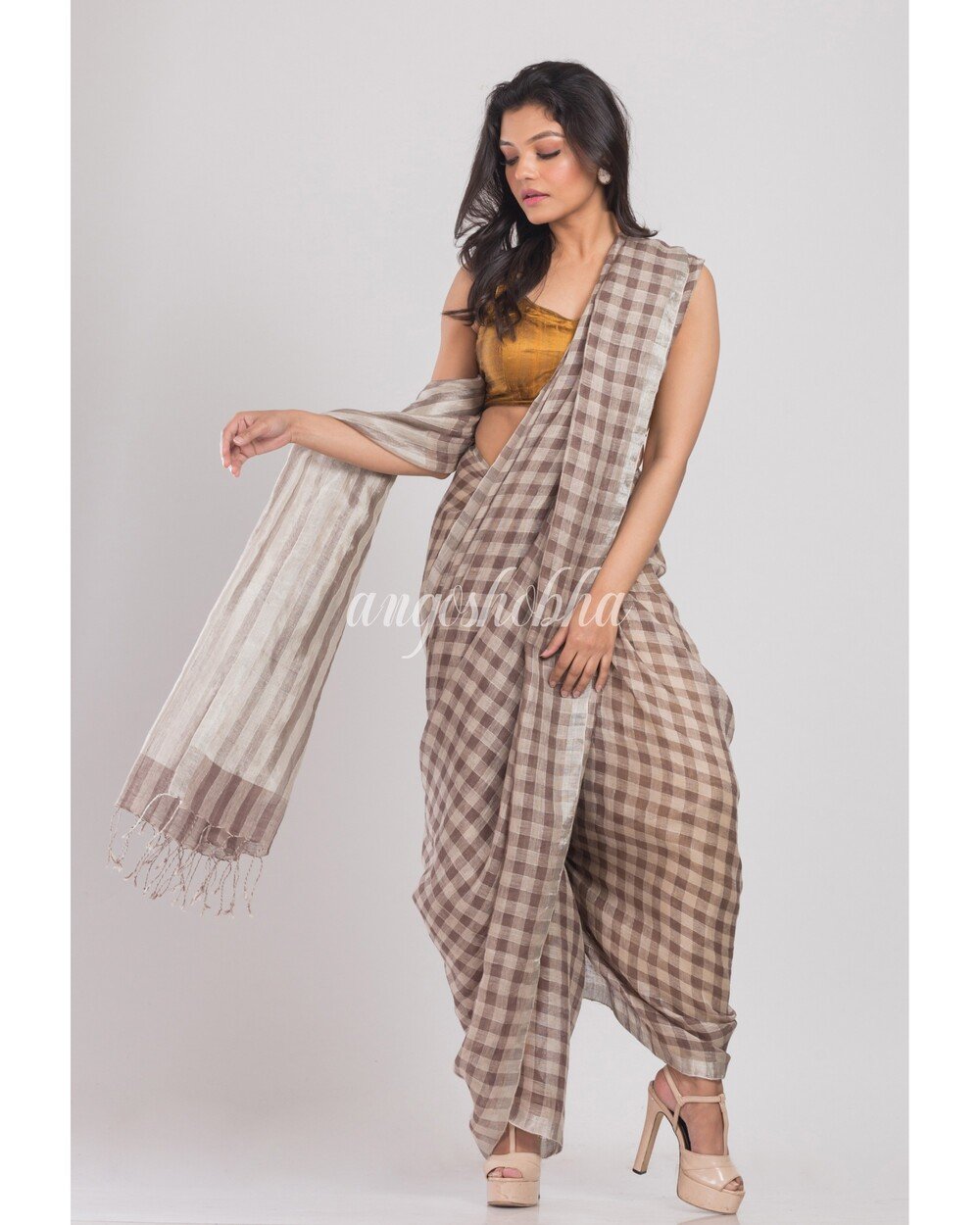 Women's Multicolor Handwoven Linen Saree