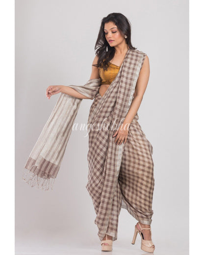 Women's Multicolor Handwoven Linen Saree