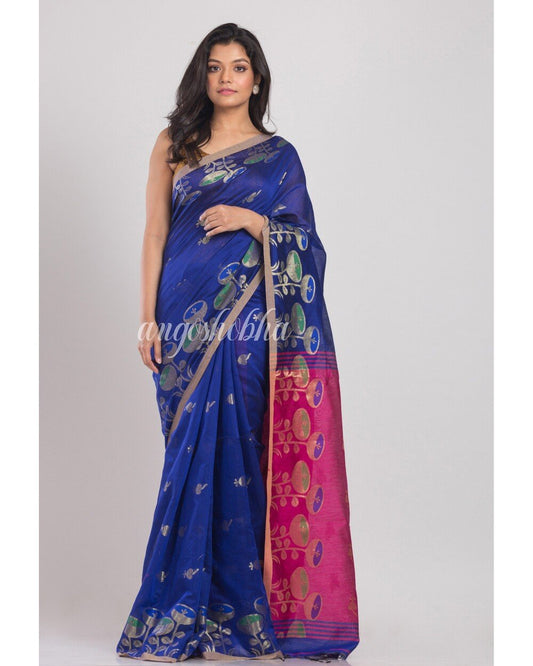 Women's Blue Handwoven Cotton Silk Saree