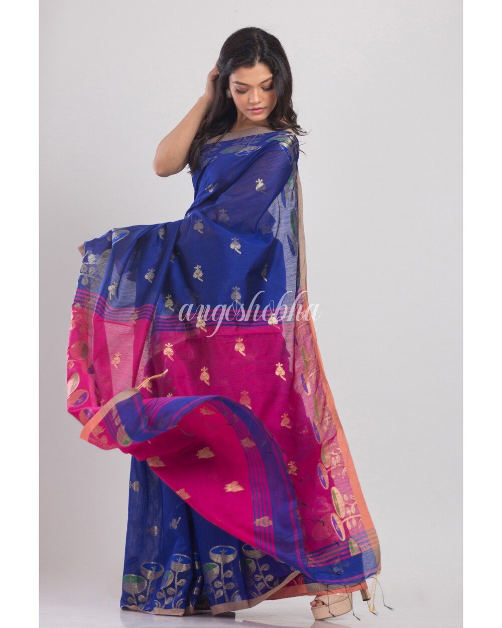Women's Blue Handwoven Cotton Silk Saree