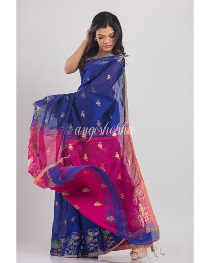 Women's Blue Handwoven Cotton Silk Saree