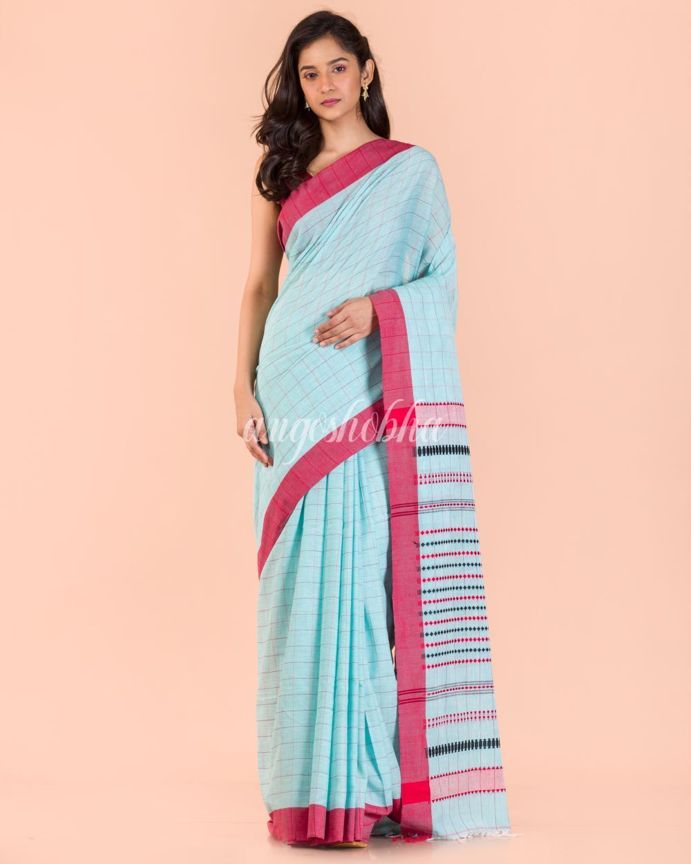 Women's Sky Blue Handwoven Cotton Saree