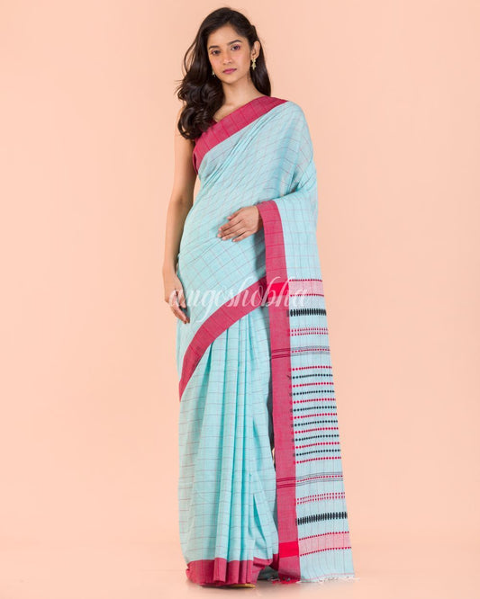 Women's Sky Blue Handwoven Cotton Saree